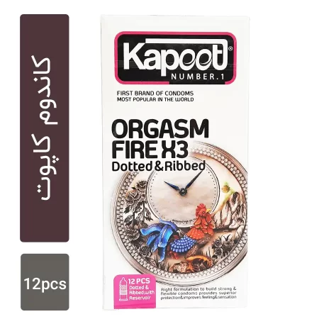 کاندوم خاردار و شیاردار کاپوت مدل Orgasm Fire X3 بسته 12 عددی